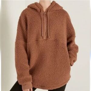 Victoria's secret PINK Brown Teddy Sherpa Half Zip Jacket Sweater